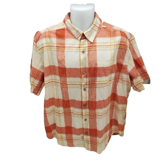 Woolrich Plaid Salmon Red Orange White Casual Mens XL Button Up Shirt - Picture 1 of 9